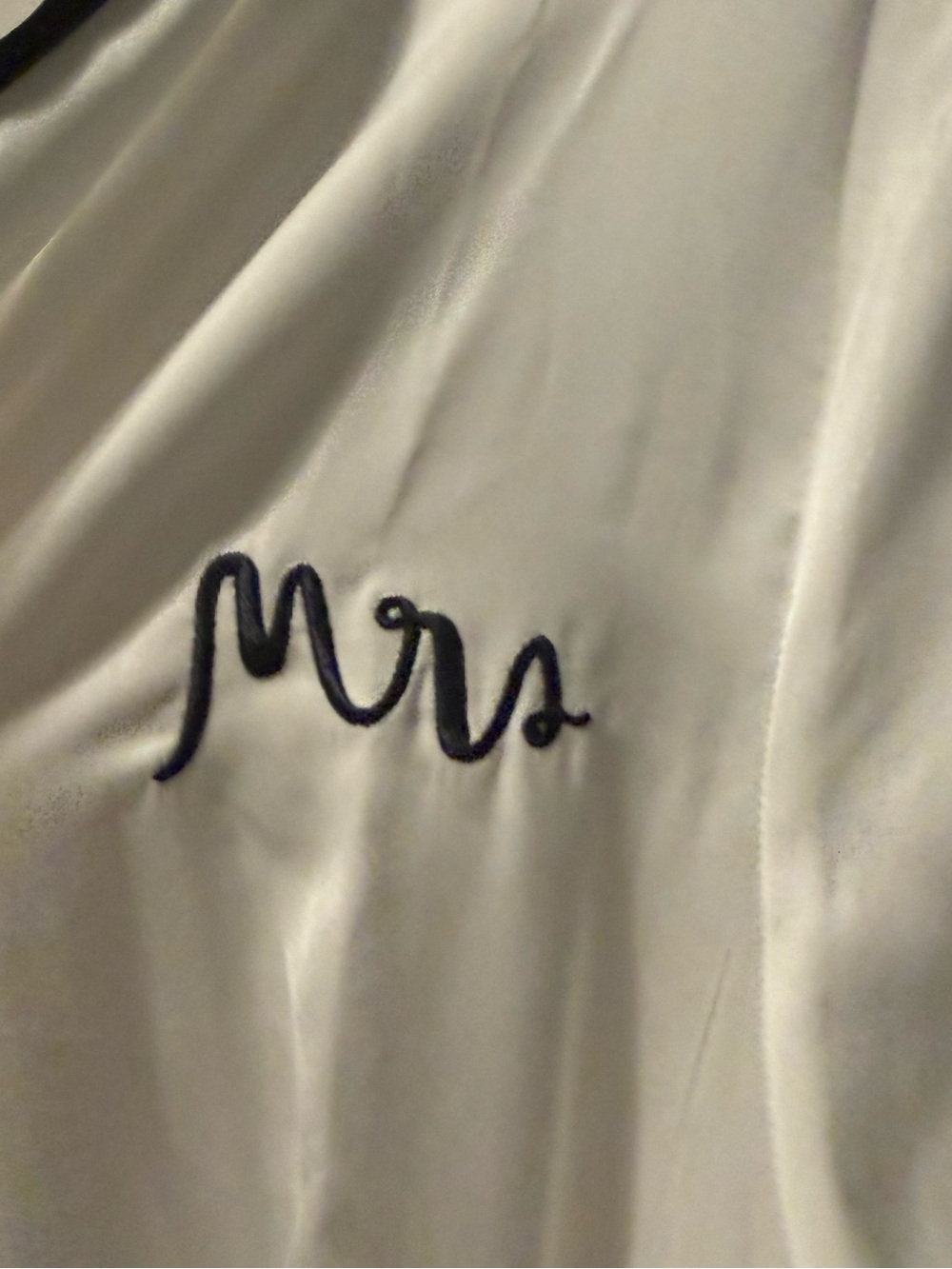 kate spade White Satin Short Robe with Black Trim and "Mrs." Embroidery - Picture 6 of 9